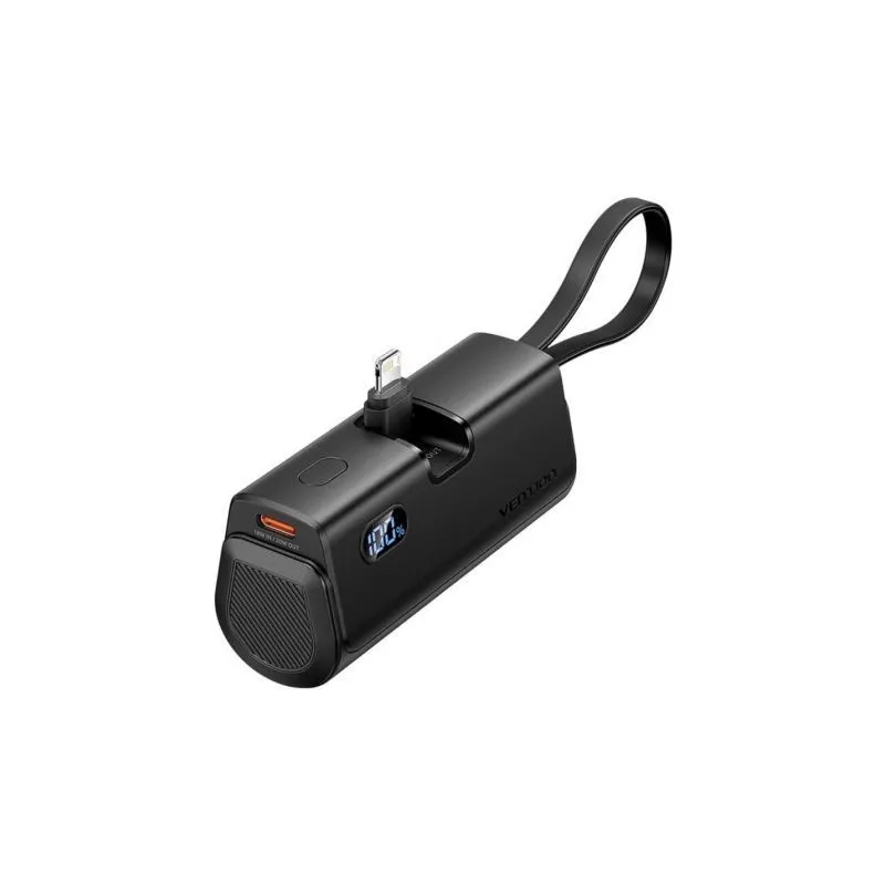 Powerbank 4800mAh Vention FHRB0- 22-5W- Negra- Incluye Cable USB Tipo-C y Lightning