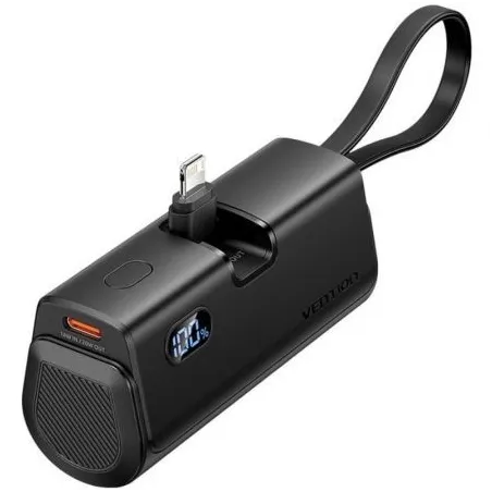 Powerbank 4800mAh Vention FHRB0- 22-5W- Negra- Incluye Cable USB Tipo-C y Lightning