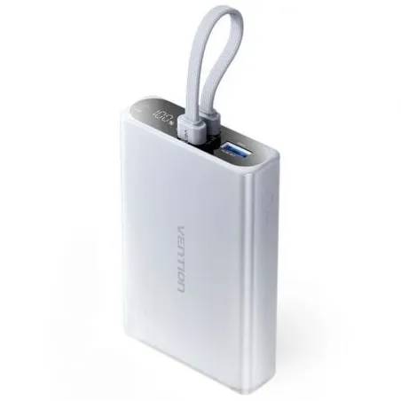 Powerbank 10000mAh Vention FHZM0- 22-5W- Gris- Incluye Cable USB Tipo-C y Lightning