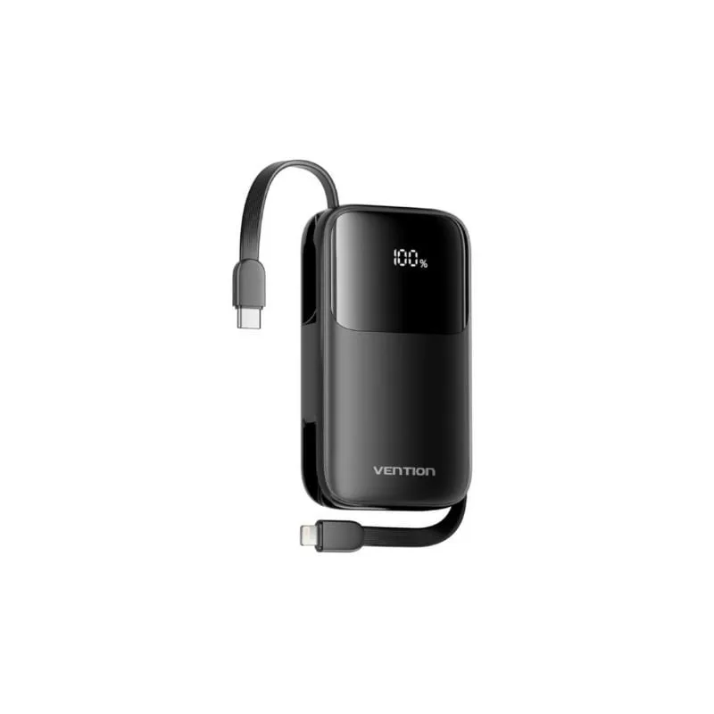 Powerbank 10000mAh Vention I11BA- 22-5W- Negra- Incluye Cable USB Tipo-C y Lightning