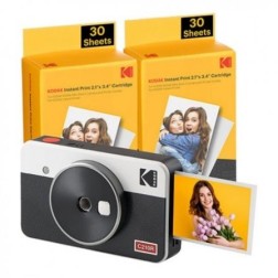 Cámara Digital Instantánea Kodak Mini Shot 2 Retro- Tamaño Foto 5-3x8-6cm- Incluye 2x Papel Fotográfico- Blanco