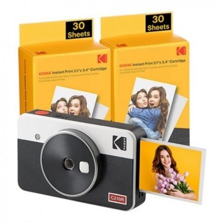 Cámara Digital Instantánea Kodak Mini Shot 2 Retro- Tamaño Foto 5-3x8-6cm- Incluye 2x Papel Fotográfico- Blanco