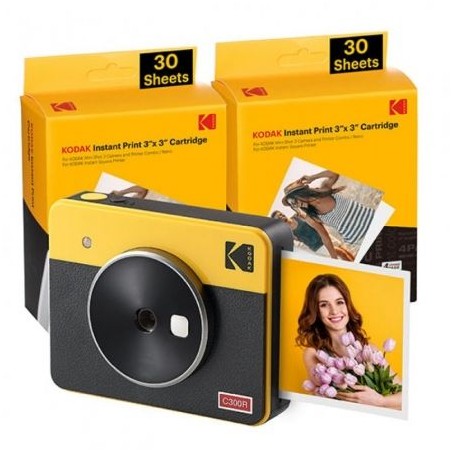 Cámara Digital Instantánea Kodak Mini Shot 3 Retro- Tamaño Foto 7-62x7-62cm- Incluye 2x Papel Fotográfico- Amarillo