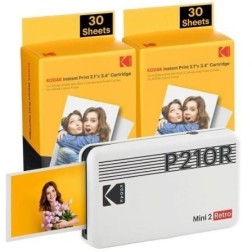 Impresora Portátil Fotográfica Kodak Mini 2 Retro- Tamaño Foto 53-3x86-3mm- Incluye 2x Papel Fotográfico- Blanco
