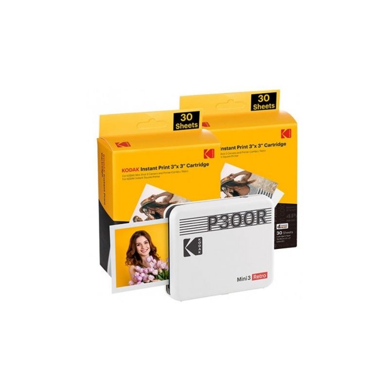 Impresora Portátil Fotográfica Kodak Mini 3 Retro- Tamaño Foto 76-2x76-2mm- Incluye 2x Papel Fotográfico- Blanca