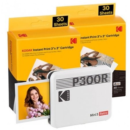 Impresora Portátil Fotográfica Kodak Mini 3 Retro- Tamaño Foto 76-2x76-2mm- Incluye 2x Papel Fotográfico- Blanca