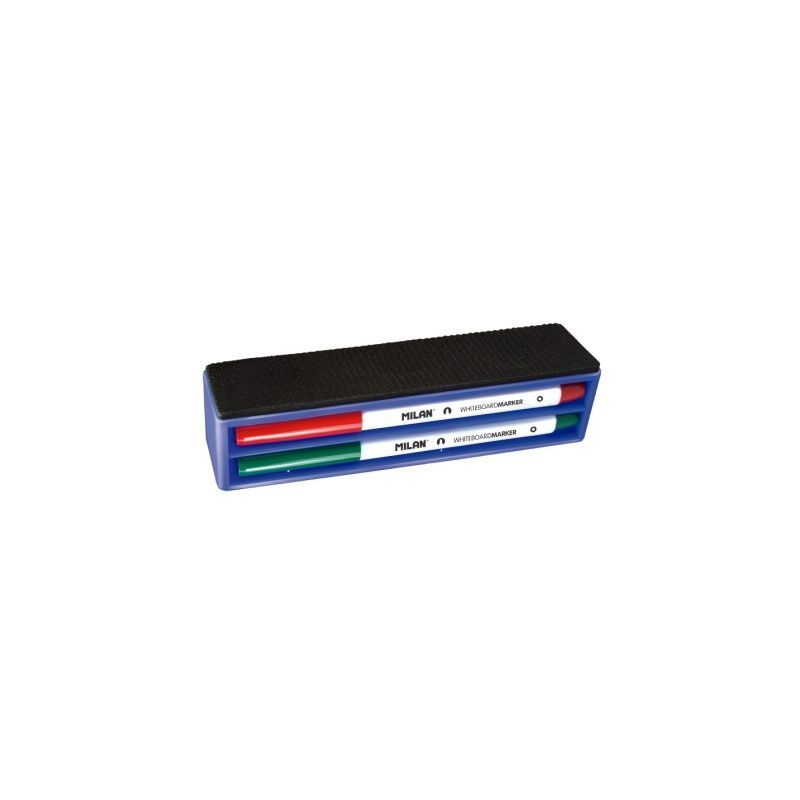 Pack Milan 165894- Borrador de Pizarra Magnético + 4 Rotuladores para Pizarra- 3-7mm- Colores Surtidos