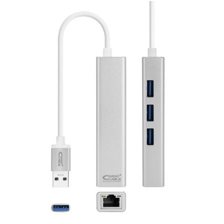 Hub USB 3-0 Nanocable 10-03-0403- 3xUSB- 1xRJ45- Gris