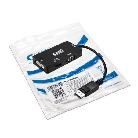 Cable Conversor Nanocable 10-16-3301-BK- Displayport Macho - VGA Hembra- DVI Hembra- HDMI Hembra