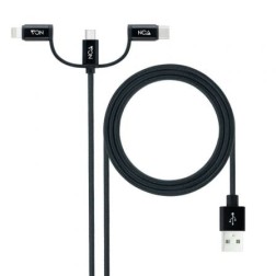 Cable USB 2-0 Nanocable 10-01-3200- Lightning Macho - Micro USB Macho- USB Tipo-C Macho- 1m- Negro