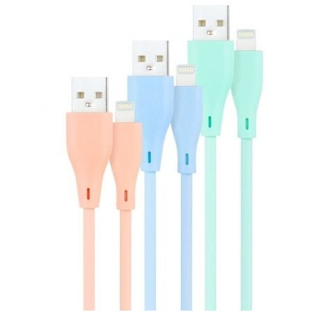 Cables USB 2-0 Lightning Nanocable 10-10-0401-A1- USB Macho - Lightning Macho- 1m- 3 Unidades- Rosa, Azul y Verde