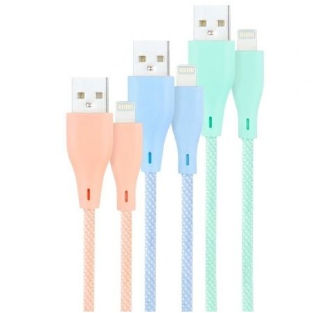 Cables USB 2-0 Lightning Nanocable 10-10-0401-CO1- USB Macho - Lightning Macho- 1m- 3 Unidades- Rosa, Azul y Verde