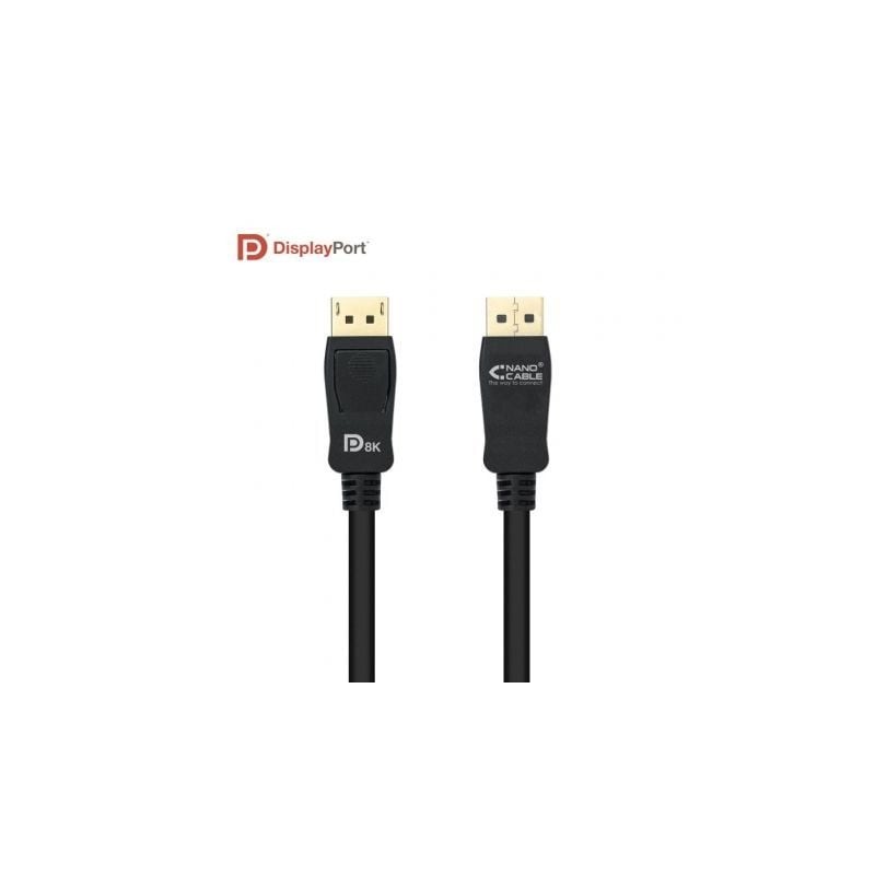Cable DisplayPort 1-4 8K Nanocable 10-15-2502- DisplayPort Macho - DisplayPort Macho- 2m- Certificado- Negro