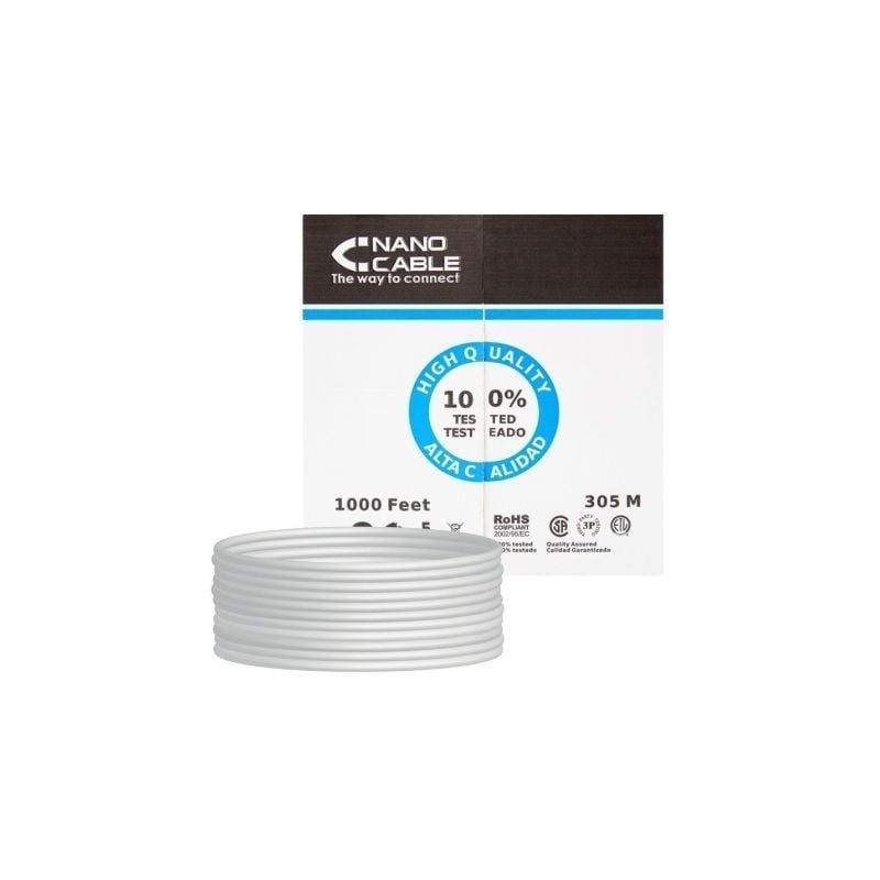 Bobina de Cable RJ45 UTP Nanocable 10-20-0304 Cat-5e- 305m- Gris