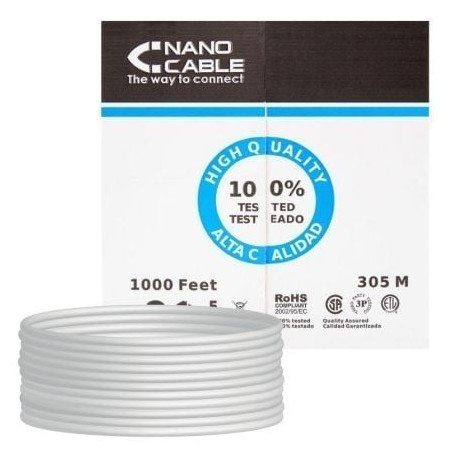 Bobina de Cable RJ45 UTP Nanocable 10-20-0304 Cat-5e- 305m- Gris
