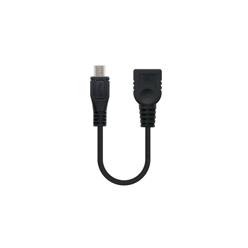 Cable USB 2-0 Nanocable 10-01-3500- MicroUSB Macho - USB Hembra- 15cm- Negro