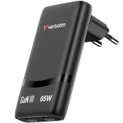 Cargador de Pared GaN Verbatim Fold 'n' Go- 2xUSB Tipo-C- 65W