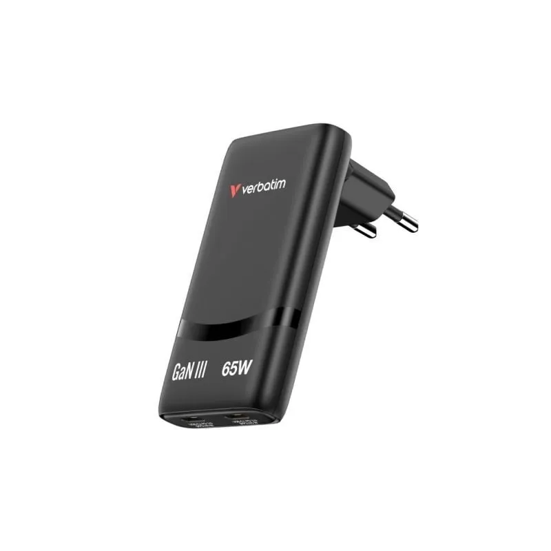 Cargador de Pared GaN Verbatim Fold 'n' Go- 2xUSB Tipo-C- 65W