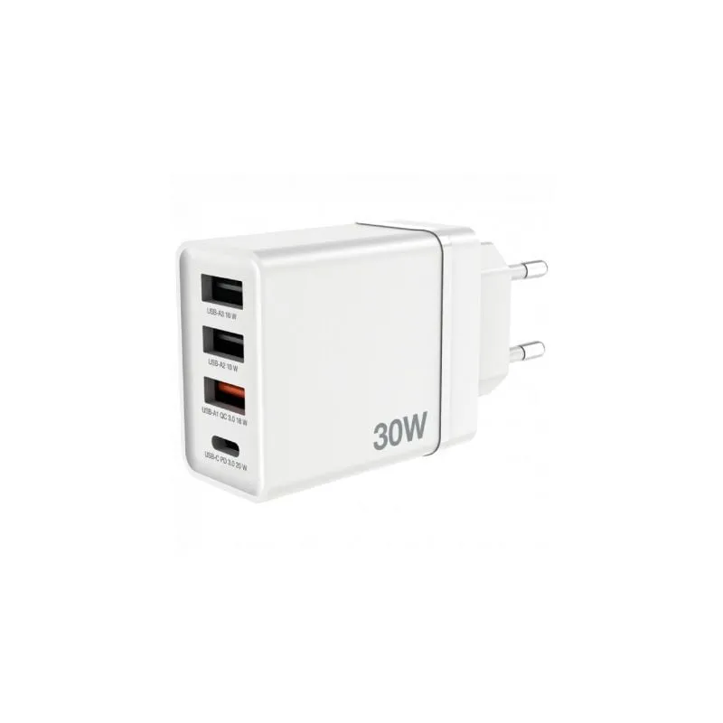 Cargador de Pared GaN Verbatim CHR-30EU2- 1xUSB Tipo-C- 3xUSB- 30W