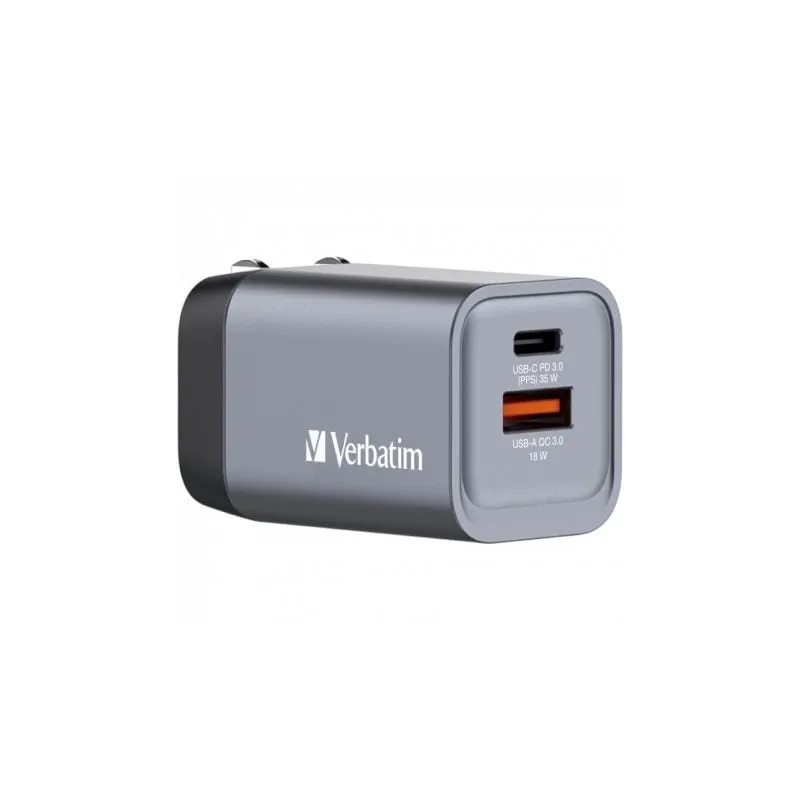 Cargador de Pared Universal GaN para Viaje Verbatim GNC-35- 1xUSB Tipo-C- 1xUSB- 35W
