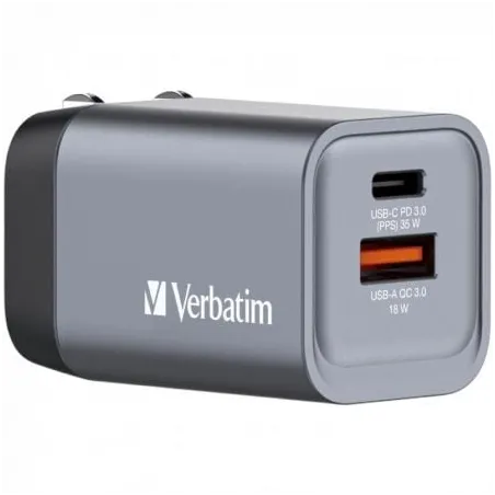 Cargador de Pared Universal GaN para Viaje Verbatim GNC-35- 1xUSB Tipo-C- 1xUSB- 35W