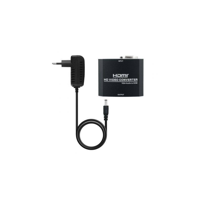 Conversor Nanocable 10-16-2101-BK- HDMI Hembra - VGA Hembra- Jack 3-5 Hembra- 15cm- Negro