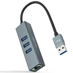 Hub USB 3-0 Nanocable 10-03-0407- 3xUSB- 1xRJ45- Gris