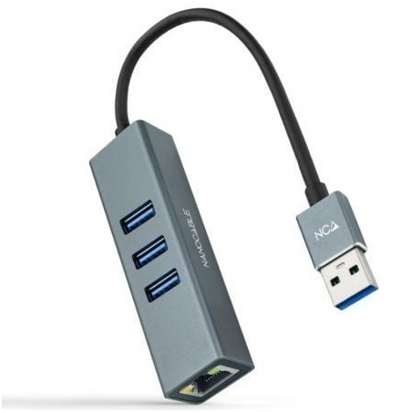 Hub USB 3-0 Nanocable 10-03-0407- 3xUSB- 1xRJ45- Gris