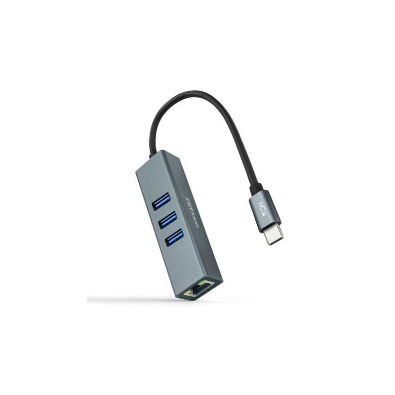 Hub USB Tipo-C Nanocable 10-03-0408- 3xUSB- 1xRJ45- Gris