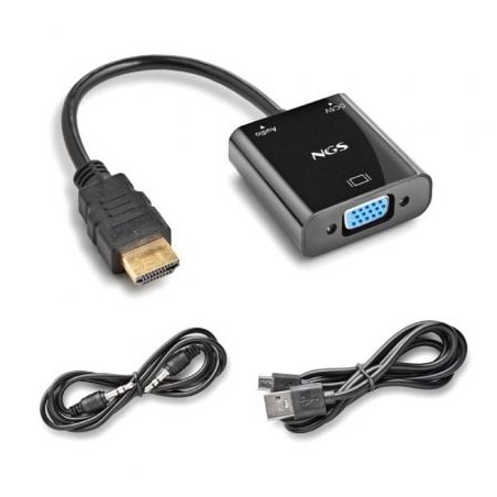 Cable Conversor NGS Chamaleon- HDMI Macho - VGA Hembra- 15cm- Incluye Cable de Audio y Alimentación USB