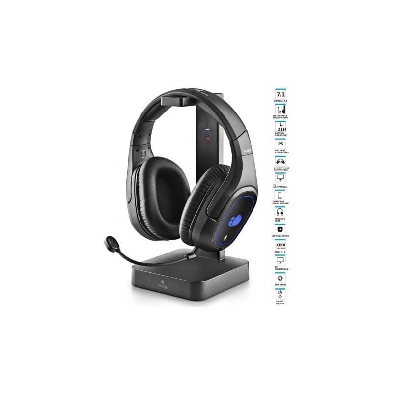 Auriculares Inalámbricos Gaming con Micrófono NGS GHX-600- Jack 3-5- USB 2-0- Óptica- Negros