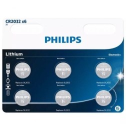 Pack de 6 Pilas de BotÃ³n Philips CR2032- 3V