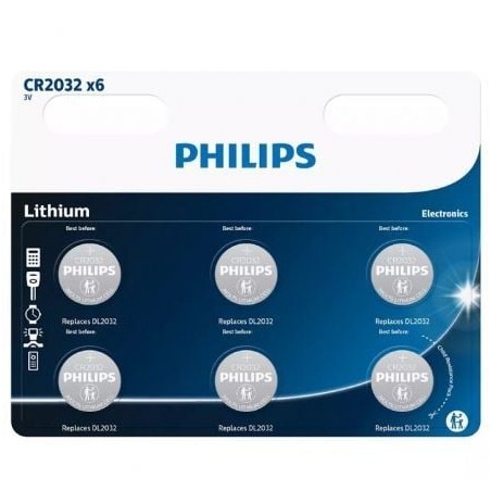 Pack de 6 Pilas de Botón Philips CR2032- 3V