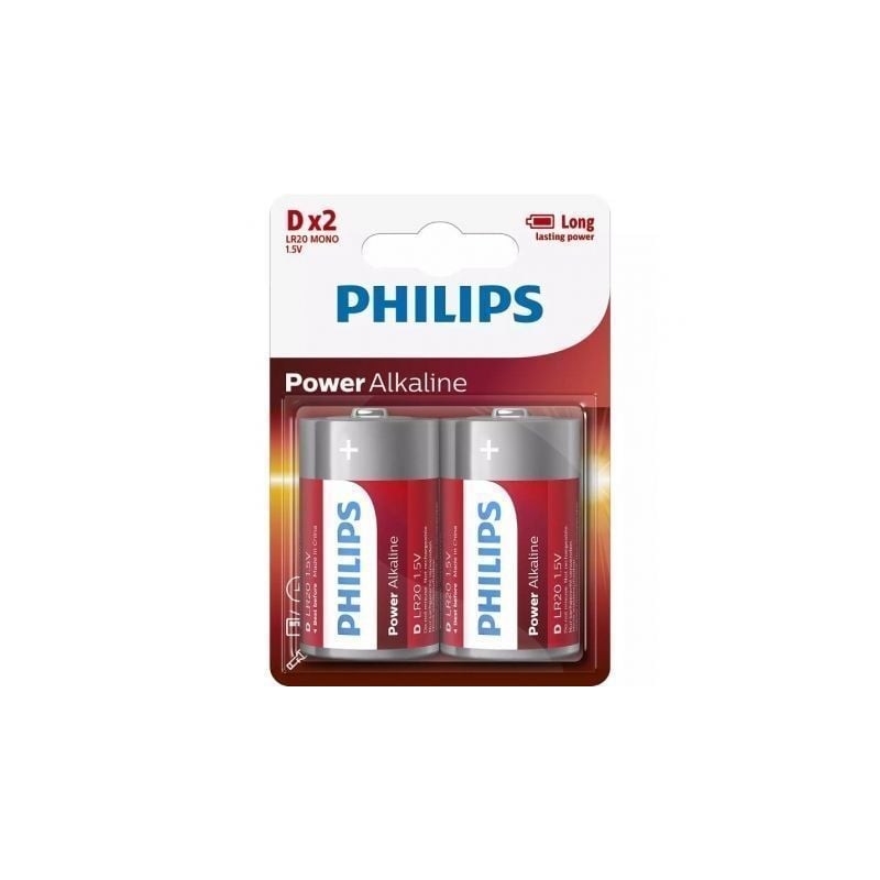 Pack de 2 Pilas D Philips LR20P2B-10- 1-5V- Alcalinas