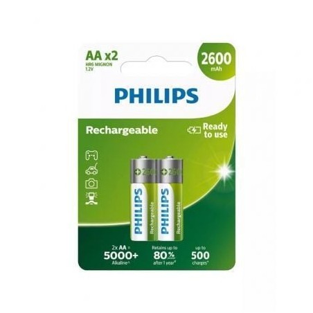 Pack de 2 Pilas AA Philips R6B2A260-10- 1-2V- Recargables