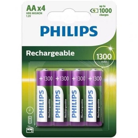 Pack de 4 Pilas AA Philips R6B4A130-10- 1-2V- Recargables