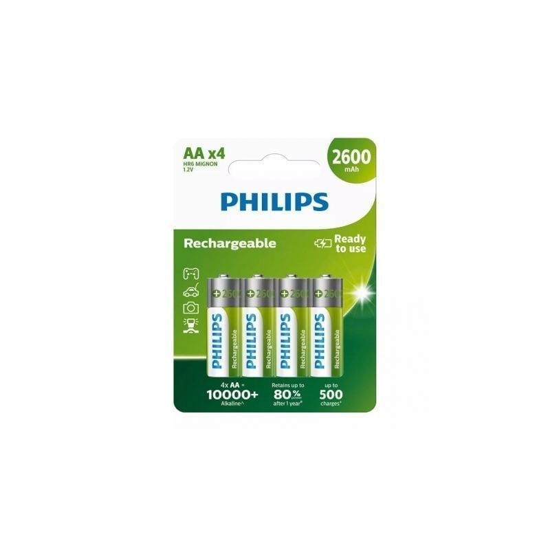 Pack de 4 Pilas AA Philips R6B4B260-10- 1-2V- Recargables