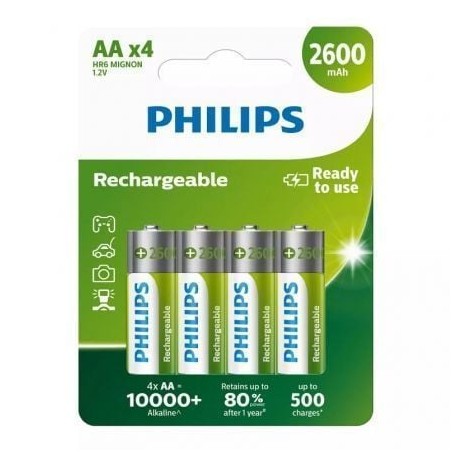 Pack de 4 Pilas AA Philips R6B4B260-10- 1-2V- Recargables