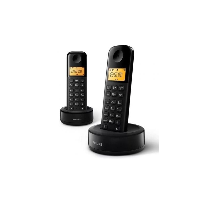 Teléfono Inalámbrico Philips D1602B-34- Pack DUO- Negro