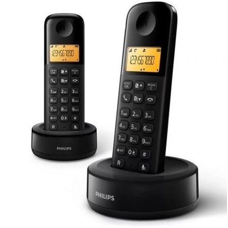 Teléfono Inalámbrico Philips D1602B-34- Pack DUO- Negro