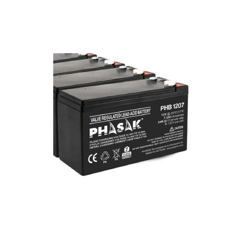 Batería Phasak PHB 1207 compatible con SAI-UPS PHASAK según especificaciones