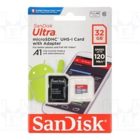 Tarjeta de Memoria SanDisk Ultra 32GB microSD HC UHS-I con Adaptador- Clase 10- 120MBs