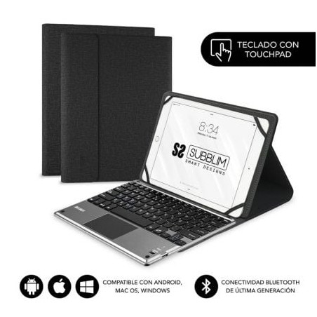 Funda con Teclado Subblim Keytab Pro Bluetooth Touchpad para Tablets de 10-1"-10-8"- Negra