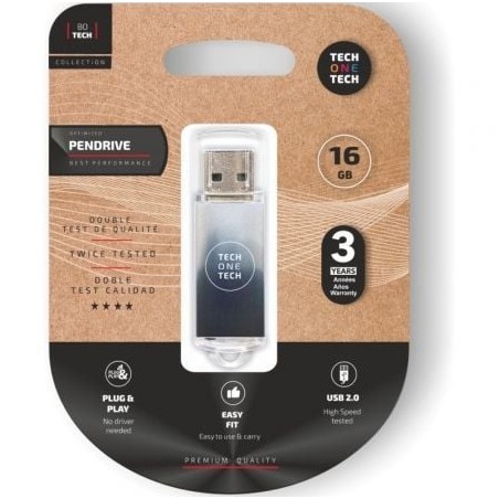 Pendrive 16GB Tech One Tech Be B&W USB 2-0- Blanco y Negro Degradado