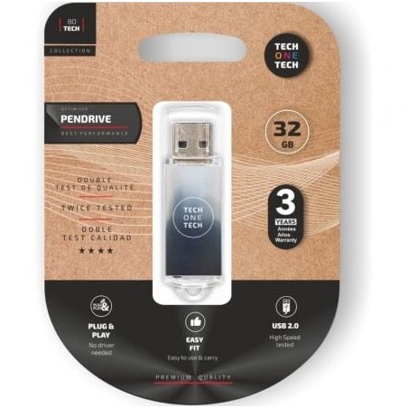 Pendrive 32GB Tech One Tech Be B&W USB 2-0- Blanco y Negro Degradado