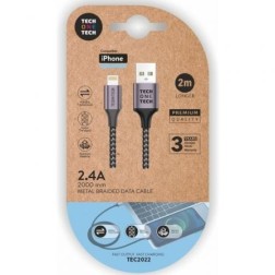 Cable USB 2-0 Tech One Tech TEC2022- USB Macho - Lightning Macho- 2m- Gris