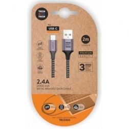 Cable USB 2-0 Tech One Tech TEC2023- USB Tipo-C Macho - USB Macho- 2m- Gris