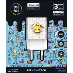 Cargador de Pared Tech One Tech Emojitech Smile TEC2502- 2xUSB- 2-4A- Blanco