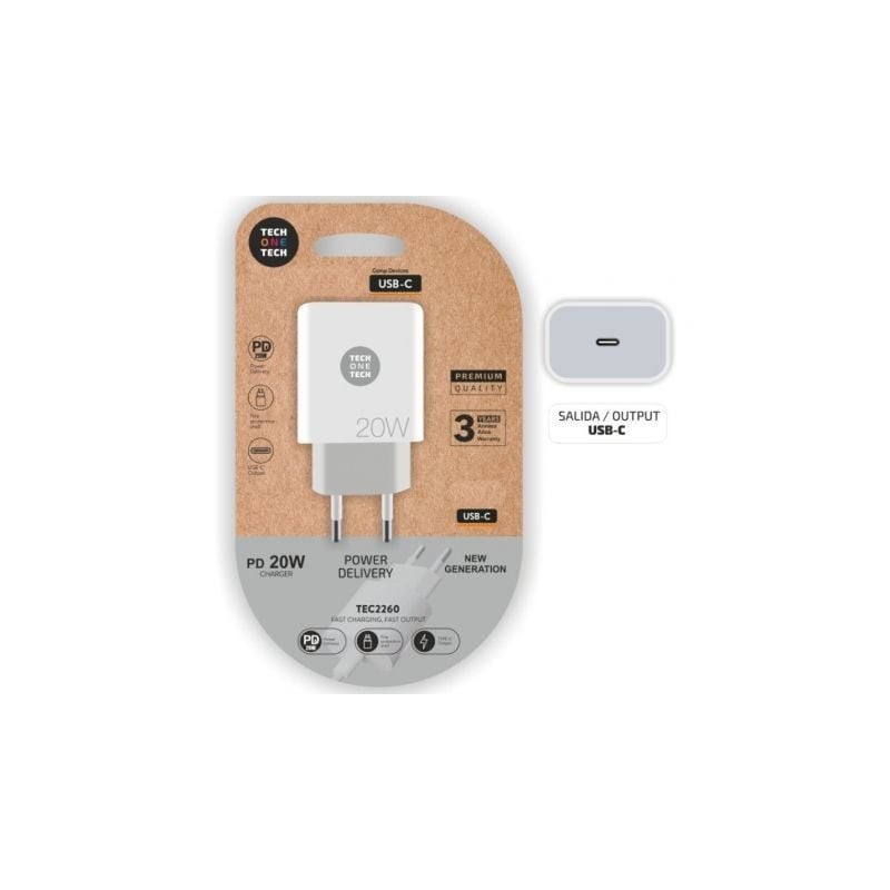 Cargador de Pared Tech One Tech TEC2260- 1xUSB Tipo-C- 20W