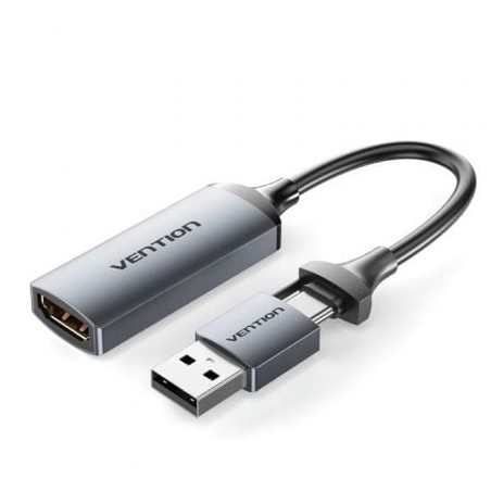 Conversor HDMI 4K 60Hz Vention ACWHA- HDMI Hembra - USB Macho - USB Tipo-C Macho- 480Mbps- 10cm- Negro